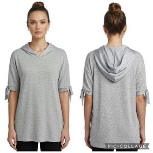 Soul Cake Top Hoodie Tie Sleeve Knit Grey Lightweight Casual Athleisure S NWT